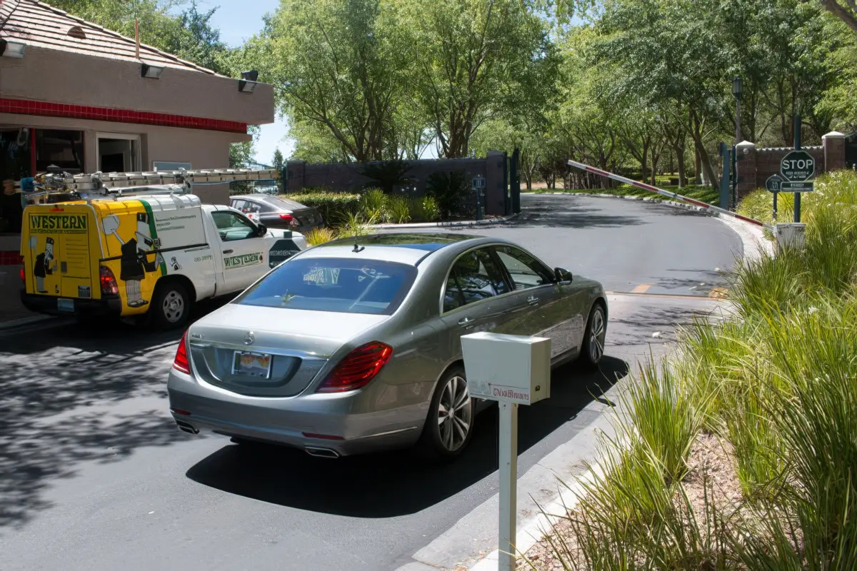 BAi DualBeam laser reader scanning an approaching vehicle at an HOA entry gate