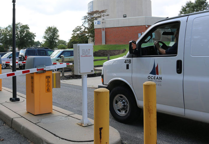 BAi Readers controlling access to a restricted staff and faculty parking lot at a community college in New Jersey